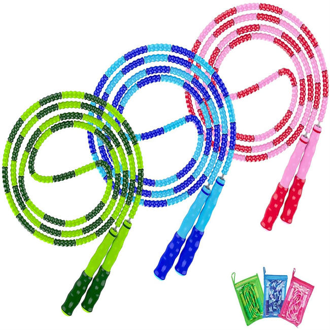 Jump Rope, 3 Pack Adjustable Length Tangle-Free Segmented Soft Beaded Skipping Rope, Fitness Jump Rope for Kids, Man, and Women Weight Loss 9.2 Feet